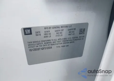 2016 Chevrolet Malibu 1Lt z USA, uszkodzony, nr VIN 1G1ZE5ST1GF312034